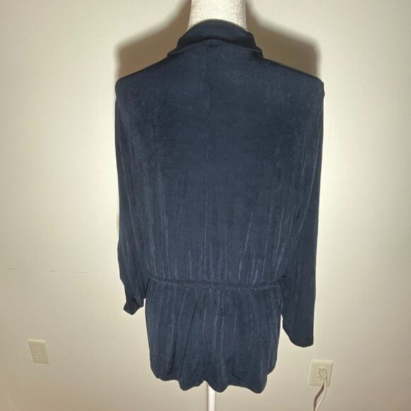 Chico's Navy Open Front Cardigan with drawstring Size 3 - Picture 2 of 7